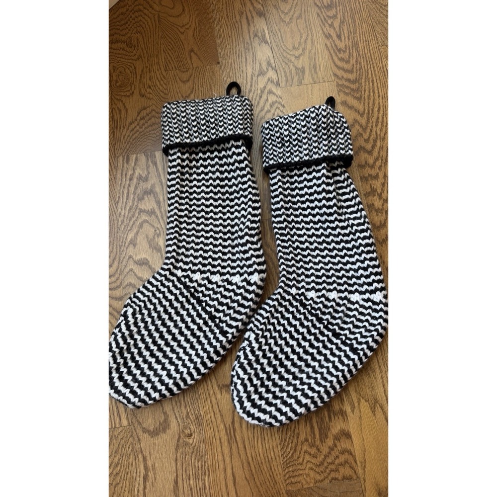 Pair of Christmas Stocking Black & White Sweater Knit